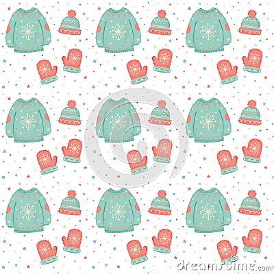 Winter clothes, pattern, seamless pattern. Stock Photo